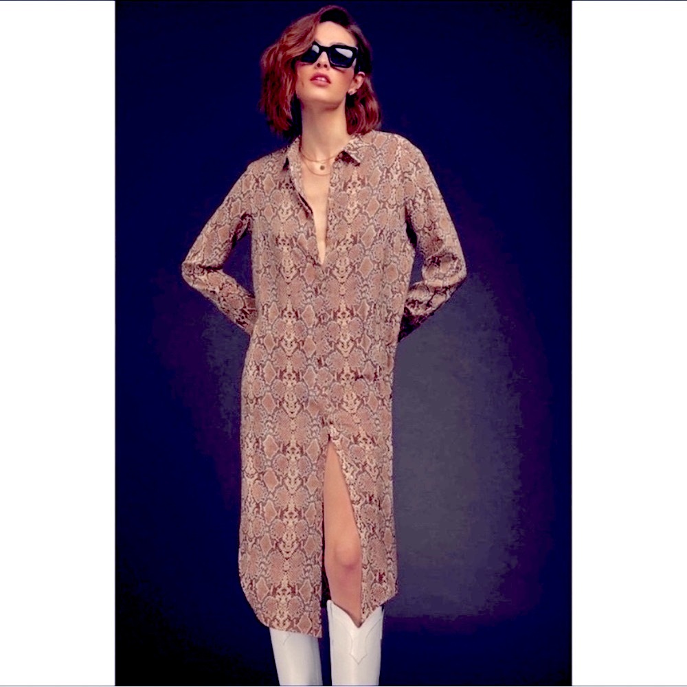Anine Bing Silk Python Chelsea Shirt Dress Snake
